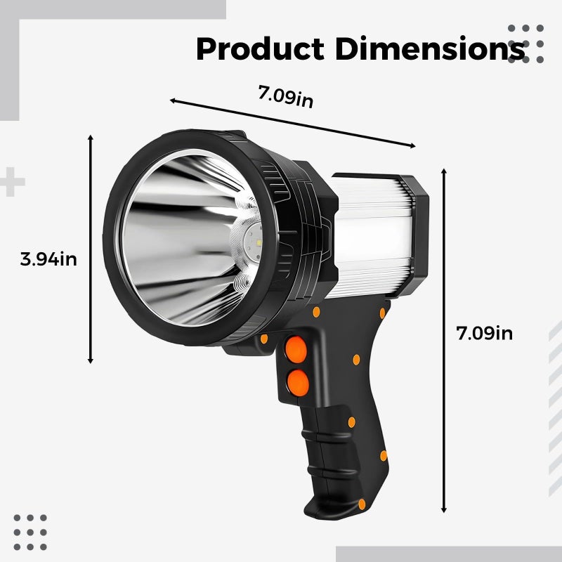 Rechargeable Waterproof Spotlight 9600mAh 3 Modes Handheld Flashlight Silver - Image 5