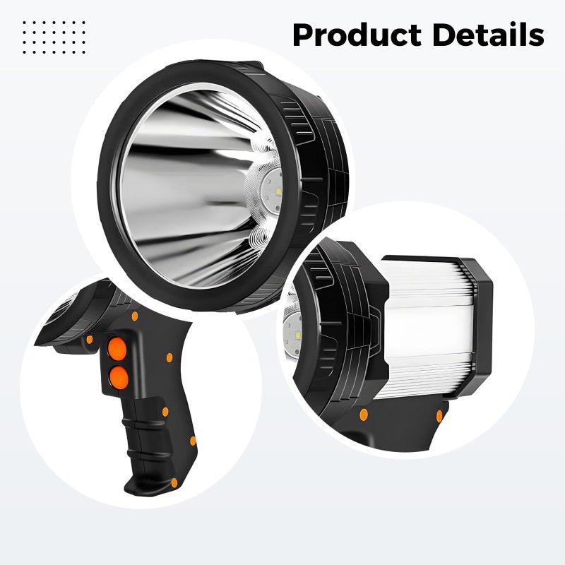 Rechargeable Waterproof Spotlight 9600mAh 3 Modes Handheld Flashlight Silver - Image 3