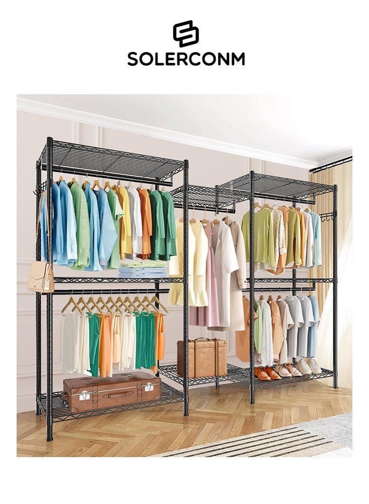 سولاكان علاقات ملابس لتعليق الملابس، رف ملابس معدني ثقيل التحمل، حامل/دولاب قائم بذاته لتعليق الملابس، 45 عمق × 187 عرض × 195 ارتفاع سم، أسود - Image 1