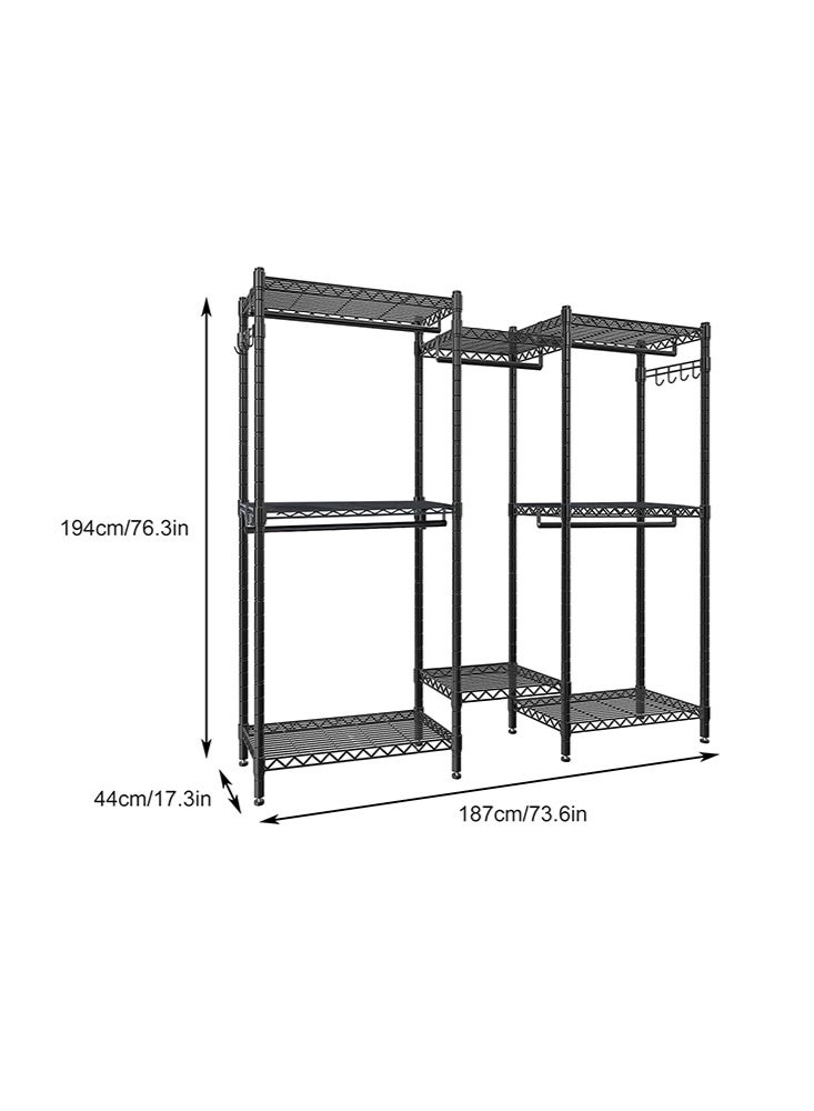 سولاكان علاقات ملابس لتعليق الملابس، رف ملابس معدني ثقيل التحمل، حامل/دولاب قائم بذاته لتعليق الملابس، 45 عمق × 187 عرض × 195 ارتفاع سم، أسود - Image 3