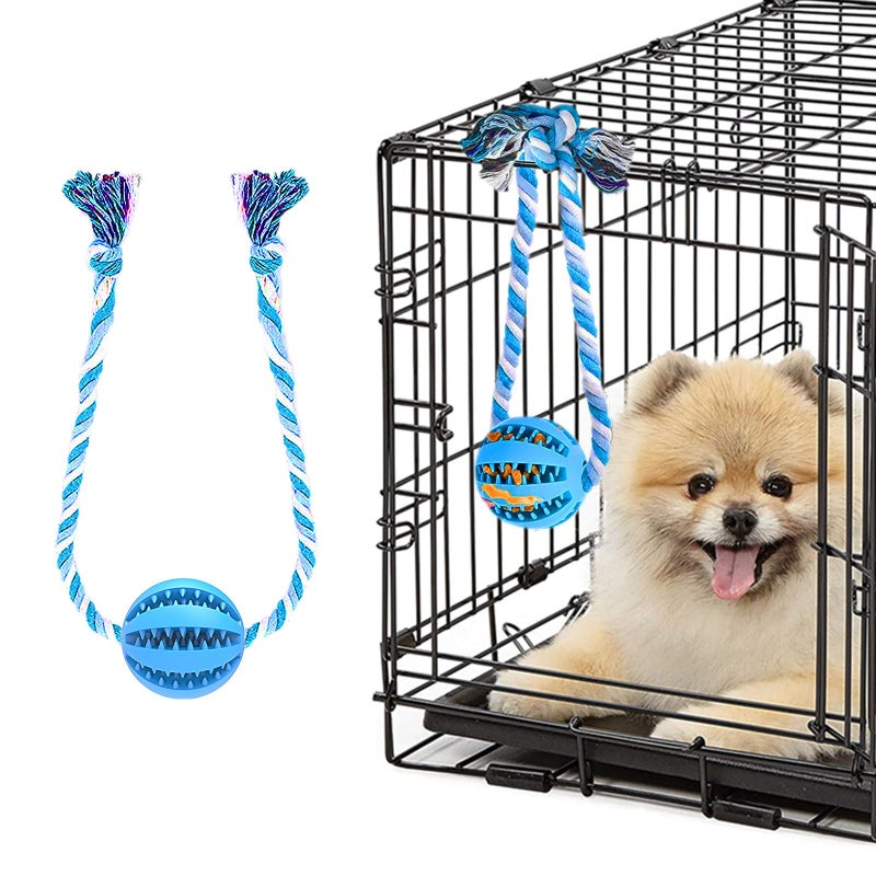 Engorgio Interactive Dog Chew Toys Crate Training Aids for Puppies, Puzzle Treat Dispenser with Rope Dogs Toy Ball Reduce Stress Anxiety Peanut Butter Dog Food Treat Dispenser Toys (Blue) - Image 1
