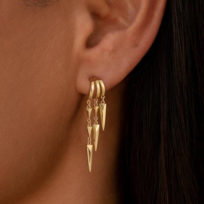 Robaice Dangle Earrings for Women,14k Gold Plated Triple Huggie Stud Earrings Dainty Drop Earrings for Women Trendy Gold Statement Chain Earrings Non Tarnish Jewelry - Image 4