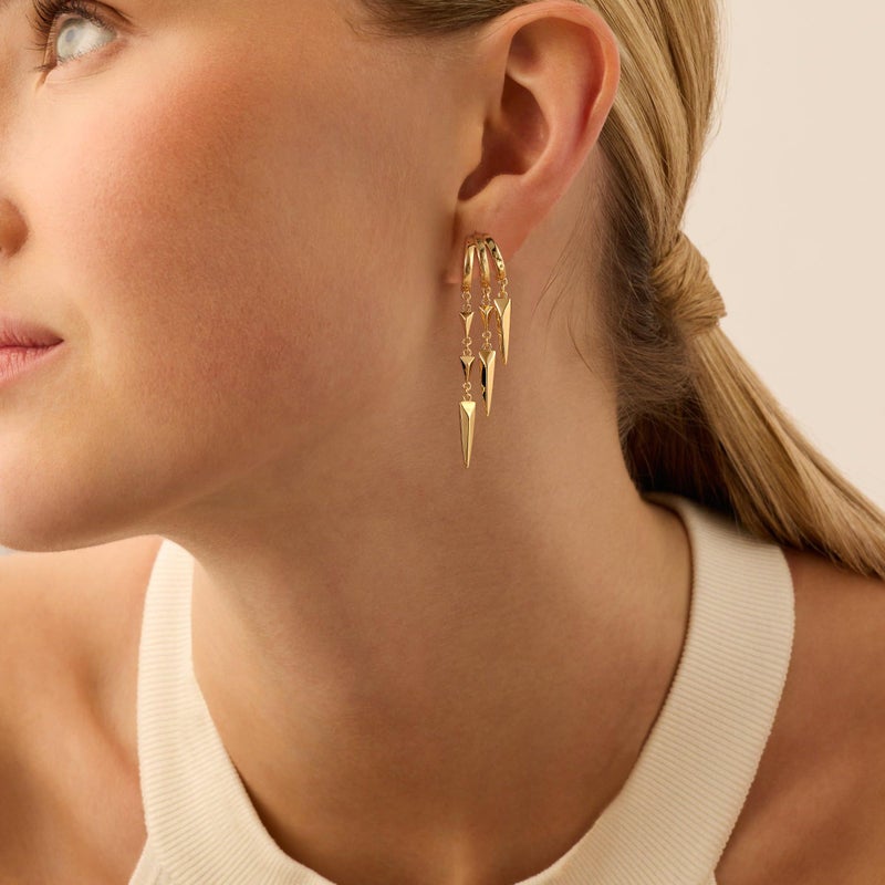 Robaice Dangle Earrings for Women,14k Gold Plated Triple Huggie Stud Earrings Dainty Drop Earrings for Women Trendy Gold Statement Chain Earrings Non Tarnish Jewelry - Image 3