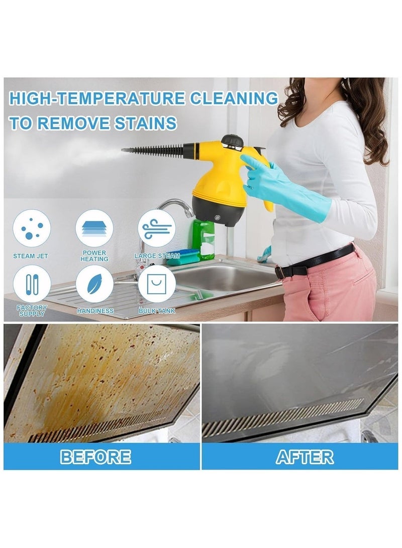 PRIMO PLUS Portable Handheld Steam Cleaner 1050 W Multifunctional High Temperature with 9 Accessories for Kitchen, Sofa, Bathroom, Window - Yellow / Black - Image 5