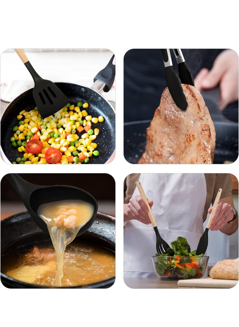 توشيونيكس طقم أدوات مطبخ سيليكون ١٩ قطعة بمقابض خشبية T١١٤٦٥٩ | أدوات طبخ مقاومة للحرارة وغير لاصقة + طقم سكاكين ٦ في ١ + حامل + لوح تقطيع | أدوات طبخ سيليكون فاخرة آمنة غذائيًا - Image 5