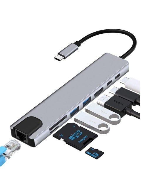USB C Hub, 8 in 1 Type C Hub Multiport Adapter with 4K HDMI, PD Power Delivery, USB-C, Ethernet, 2 USB, SD/TF Card Reader Compatible with Mac Book Pro XPS and More Type C Devices