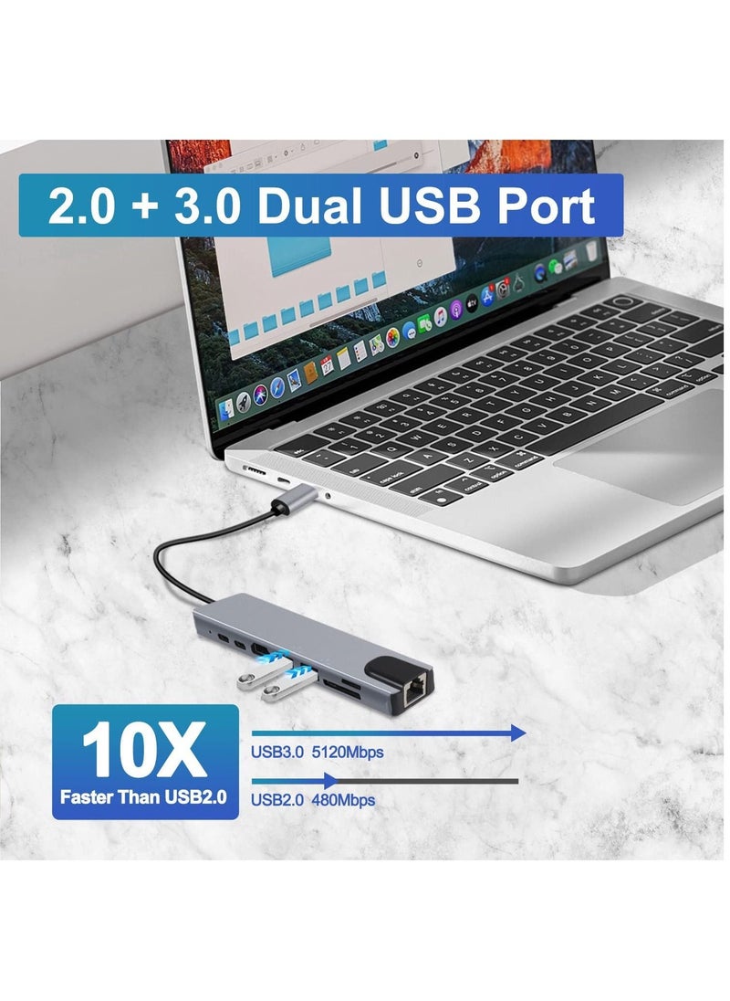 Generic - USB C Hub, 8 in 1 Type C Hub Multiport Adapter with 4K HDMI, PD Power Delivery, USB-C, Ethernet, 2 USB, SD/TF Card Reader Compatible with Mac Book Pro XPS and More Type C Devices - Image 1