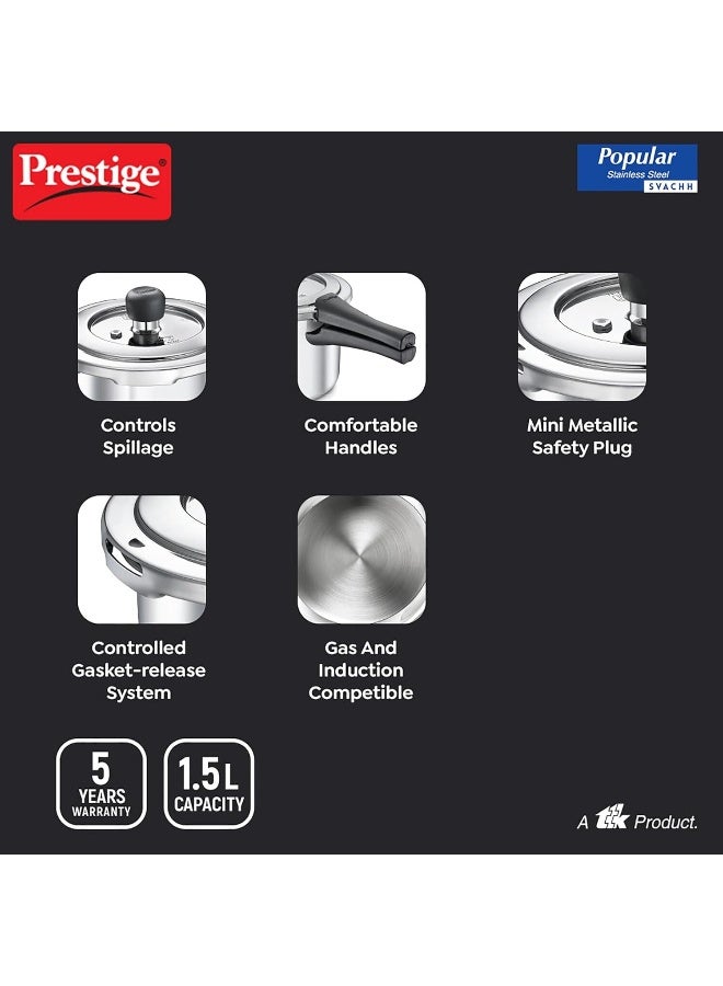 Prestige طباخ ضغط بغطاء خارجي من الفولاذ المقاوم للصدأ من بريستيج سفاكش، 1.5 لتر (فضي) - Image 5