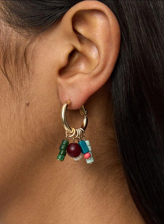 بارفوا أقراط حلقية مع خرز حجري ولؤلؤ مياه عذبة متعددة الألوان