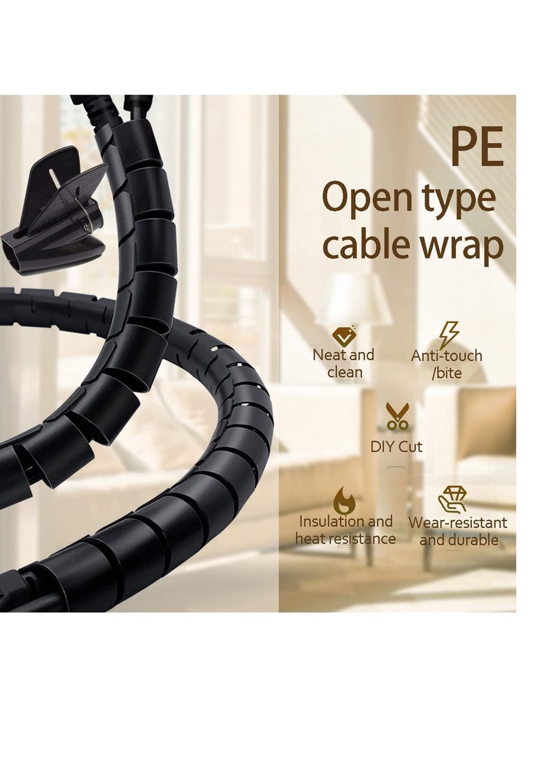 SYOSI - PC Cable Management Sleeve Tube Desk Cord Organizer Cover Wrap Easy to Install Messy Wire Solution for TV Office Computer, Pet Chew and Bite Proof Cable Protector 2 PCS Black - Image 1