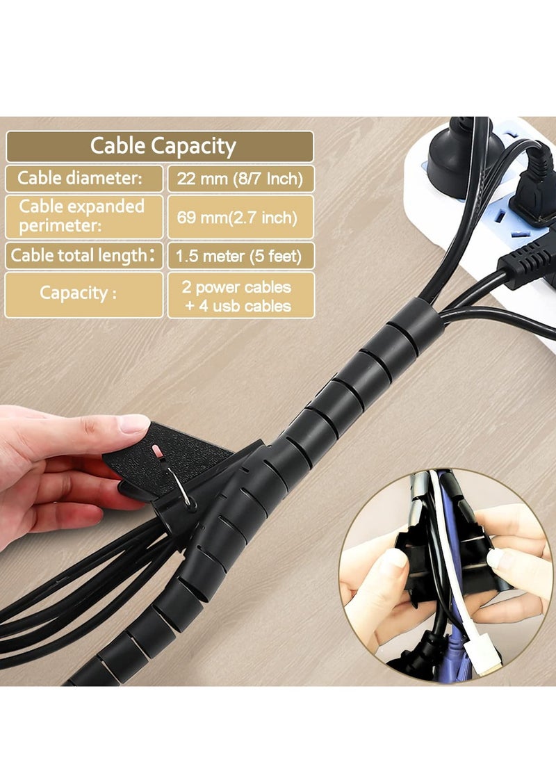 SYOSI - PC Cable Management Sleeve Tube Desk Cord Organizer Cover Wrap Easy to Install Messy Wire Solution for TV Office Computer, Pet Chew and Bite Proof Cable Protector 2 PCS Black - Image 1