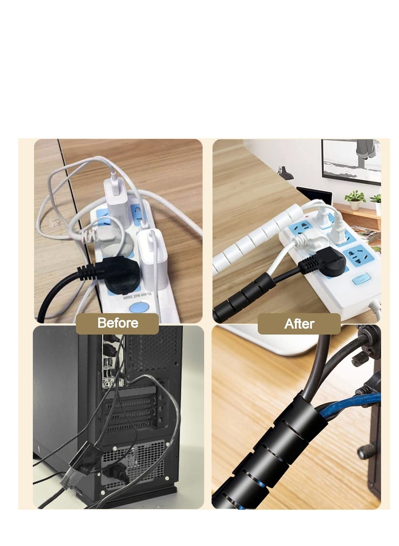 SYOSI - PC Cable Management Sleeve Tube Desk Cord Organizer Cover Wrap Easy to Install Messy Wire Solution for TV Office Computer, Pet Chew and Bite Proof Cable Protector 2 PCS Black - Image 1