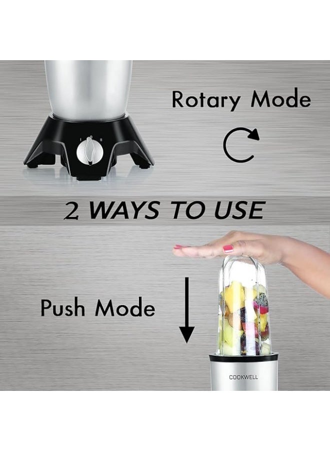 Cookwell Bullet Mixer Grinder (3 Jar, 2 Blade, Silver) - Copper, 600 Watts - 2 Year Warranty - Image 2