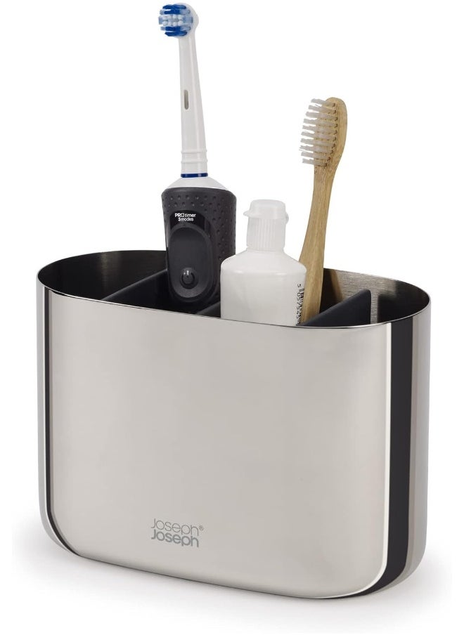 Joseph Joseph EasyStore  Luxe Stainlesssteel Toothbrush Holder Caddy Bathroom Storage, Large Steel  - Image 1