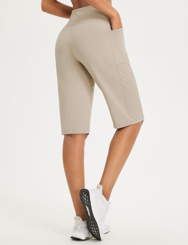 baleaf Women's Bermuda Long Shorts 14" Knee Length Capri Pants High Waisted Athletic Shorts with Pockets Summer Casual Khaki XXL - Image 2