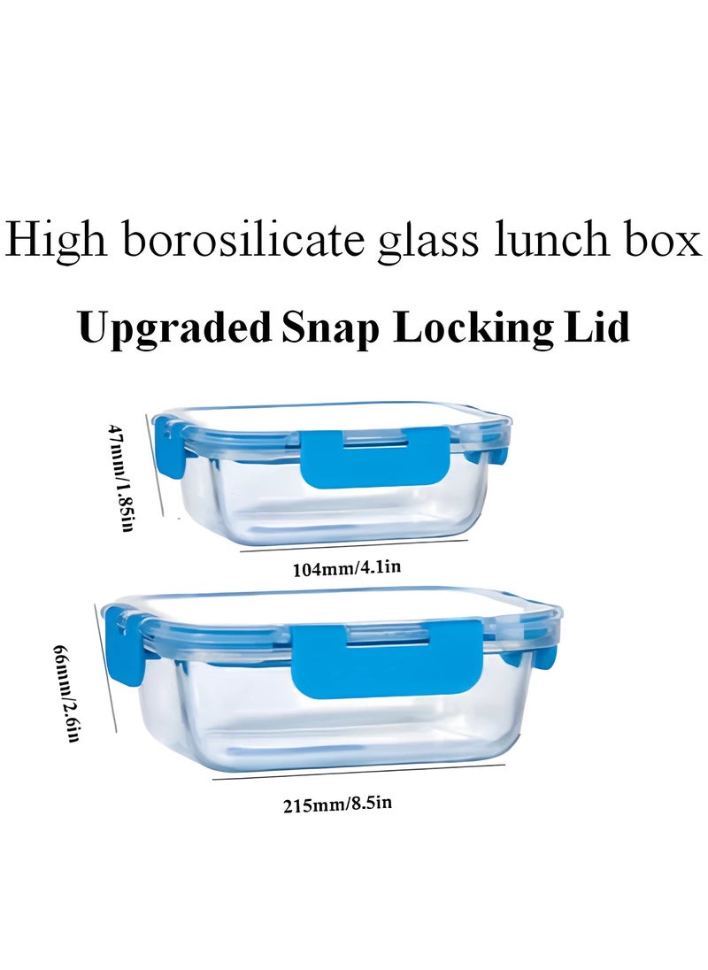 TYCOM Glass Meal Prep Containers (10 Pcs Rectangle) Glass Food Storage Containers With Lids Glass Lunch Box Portion Control Airtight Glass Bento Box Lunch Containers 10p Rectangle Dark Blue  - Image 3