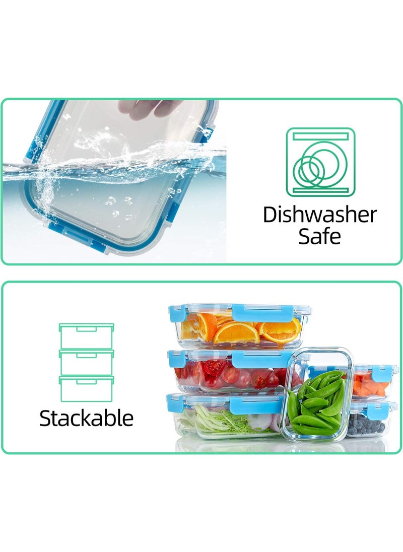 TYCOM Glass Meal Prep Containers (10 Pcs Rectangle) Glass Food Storage Containers With Lids Glass Lunch Box Portion Control Airtight Glass Bento Box Lunch Containers 10p Rectangle Dark Blue  - Image 5