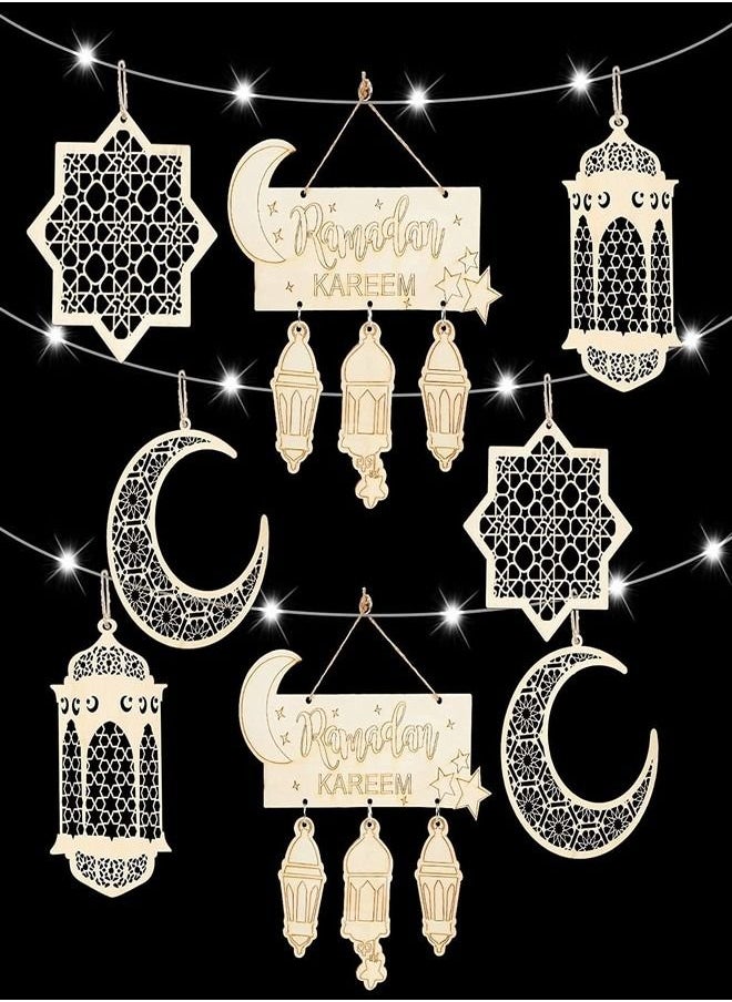 Tiokkss - Ramadan Decorations Ramadan Ornament Wooden Lantern Baubles Hanging Plaque Sign Ornament with Warm White 5M 50LED Battery Operated Fairy String Lights Ramadan Decoration for Home Party Decor - Image 1
