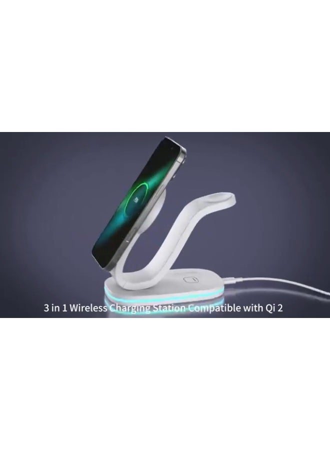 Luckam محطة شحن لاسلكية 3 في 1، محول USB-C بقوة 30 واط، شاحن مغناطيسي لجهاز iPhone 16/15/14 Pro Max، ساعة IWatch Series 10/9 وسماعات AirPods 4/3 Pro، قاعدة شحن سريعة، سوداء - Image 3