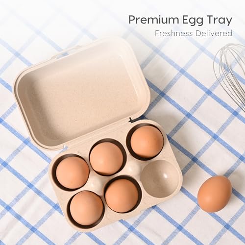 Eha Earth Friendly 6 Grid Kitchen Storage Box For Eggs With Lid| Egg Tray For Fridge | Fridege Organizer For Egg |Made With Rice Husk Biocomposite | Travel Egg Storage Container With Lid | Sand Castle - Image 5