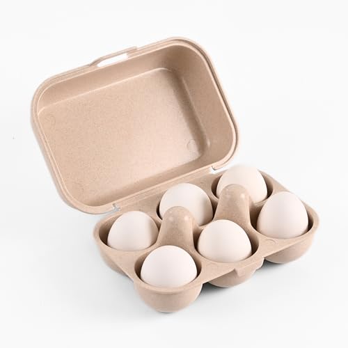 Eha Earth Friendly 6 Grid Kitchen Storage Box For Eggs With Lid| Egg Tray For Fridge | Fridege Organizer For Egg |Made With Rice Husk Biocomposite | Travel Egg Storage Container With Lid | Sand Castle - Image 1