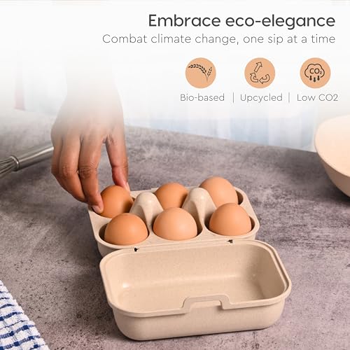 Eha Earth Friendly 6 Grid Kitchen Storage Box For Eggs With Lid| Egg Tray For Fridge | Fridege Organizer For Egg |Made With Rice Husk Biocomposite | Travel Egg Storage Container With Lid | Sand Castle - Image 3