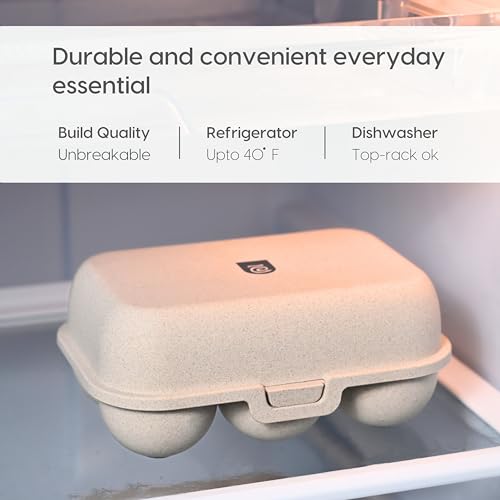 Eha Earth Friendly 6 Grid Kitchen Storage Box For Eggs With Lid| Egg Tray For Fridge | Fridege Organizer For Egg |Made With Rice Husk Biocomposite | Travel Egg Storage Container With Lid | Sand Castle - Image 4
