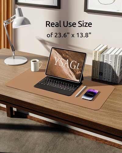 YSAGi Leather Desk Pad Protector, Office Mat, Large Mouse Pad, Non-Slip PU Blotter, Laptop Waterproof Writing for and Home (23.6" x 13.8", Khaki) - Image 5