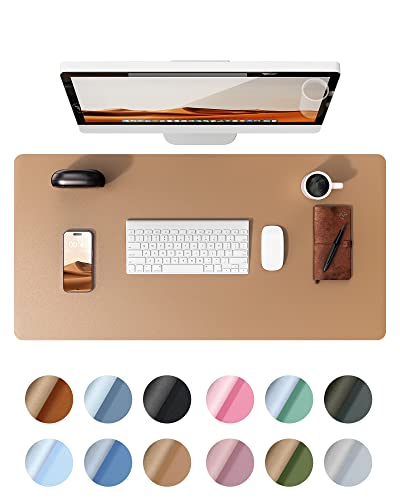 YSAGi Leather Desk Pad Protector, Office Mat, Large Mouse Pad, Non-Slip PU Blotter, Laptop Waterproof Writing for and Home (23.6" x 13.8", Khaki) - Image 1