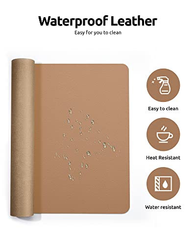 YSAGi Leather Desk Pad Protector, Office Mat, Large Mouse Pad, Non-Slip PU Blotter, Laptop Waterproof Writing for and Home (23.6" x 13.8", Khaki) - Image 4