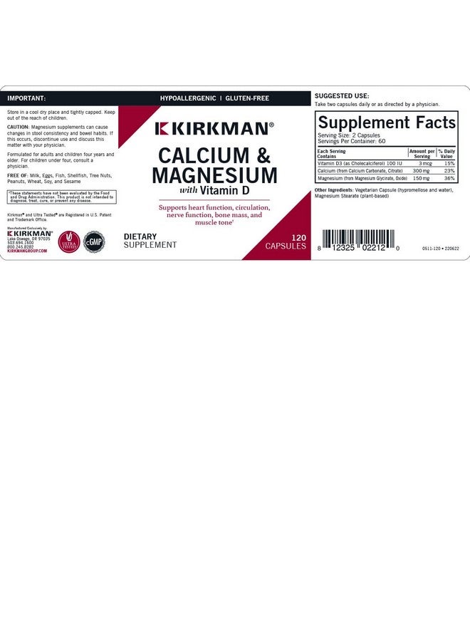 Kirkman Calcium Magnesium Capsules - Hypo - 120 count - Image 3