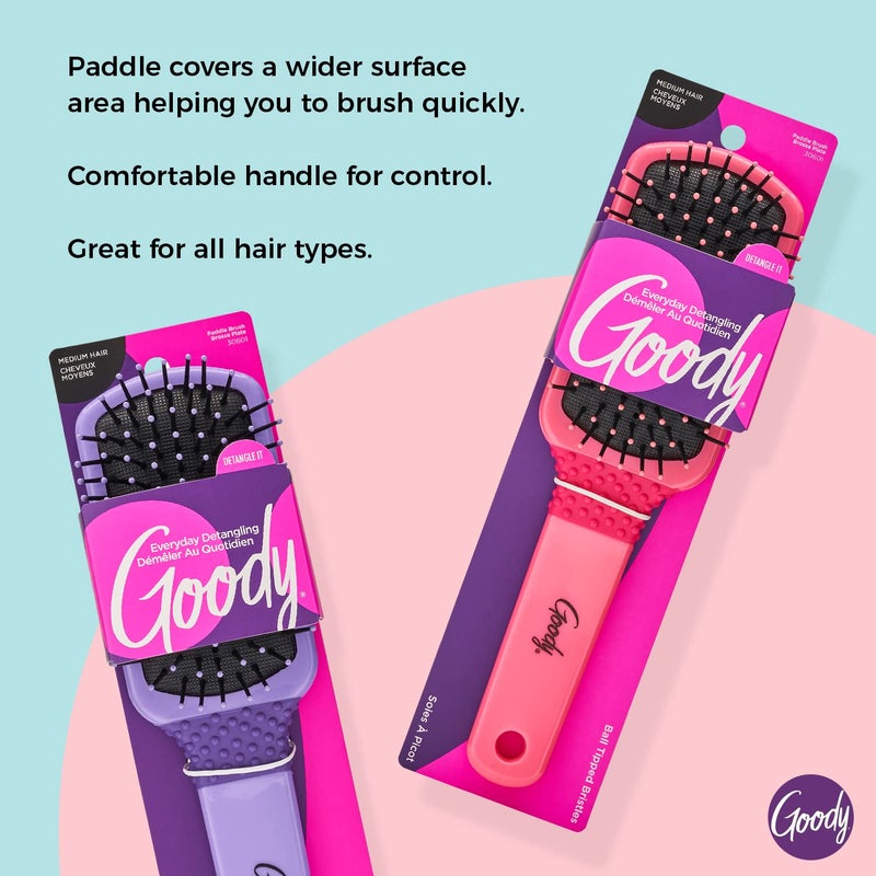 Goody Style Boost Mini Paddle Brush, Cushion Detangler Brush with Flexible Bristles, Use as a Detangling Brush or Styling Brush, Hair Brush to Tackle Tangles, Knots & Reduce Frizz, Coral - Image 3