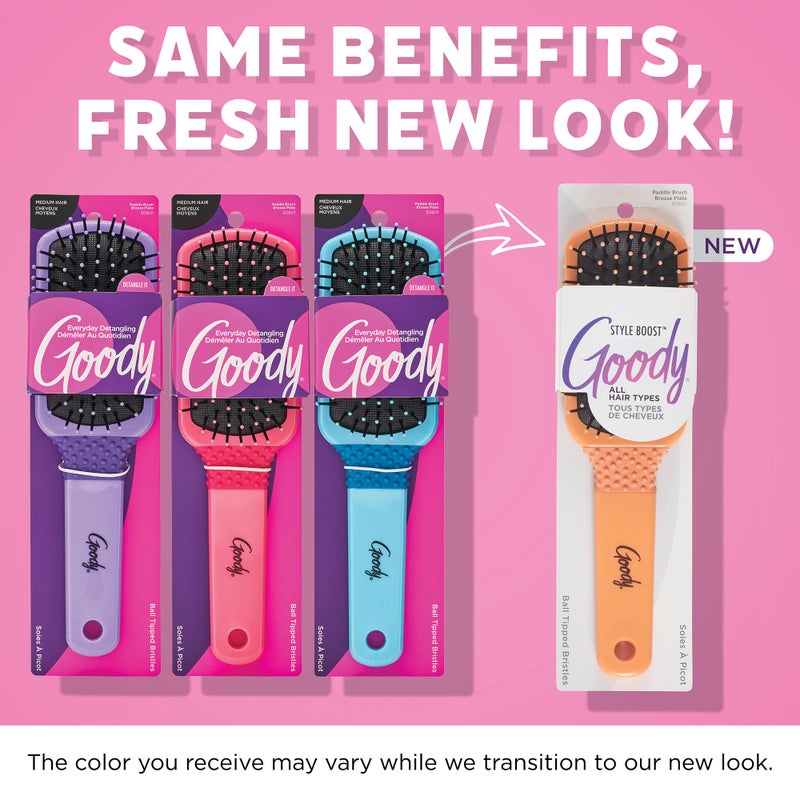 Goody Style Boost Mini Paddle Brush, Cushion Detangler Brush with Flexible Bristles, Use as a Detangling Brush or Styling Brush, Hair Brush to Tackle Tangles, Knots & Reduce Frizz, Coral - Image 2
