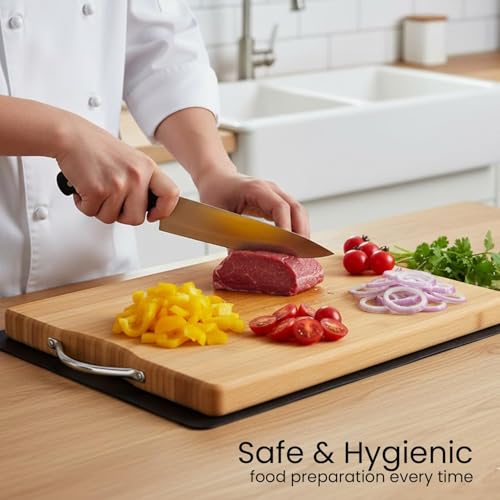 Stewit® Bamboo Chopping Board/Vegetable Cutting Board for Kitchen with Metal Handle | Natural Bamboo | Recyclable | Biodegradable (30cm X 20cm X 2cm) - Image 4