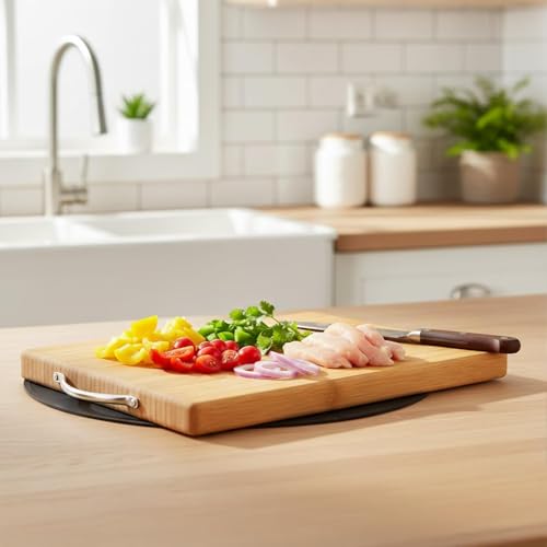 Stewit® Bamboo Chopping Board/Vegetable Cutting Board for Kitchen with Metal Handle | Natural Bamboo | Recyclable | Biodegradable (30cm X 20cm X 2cm) - Image 3