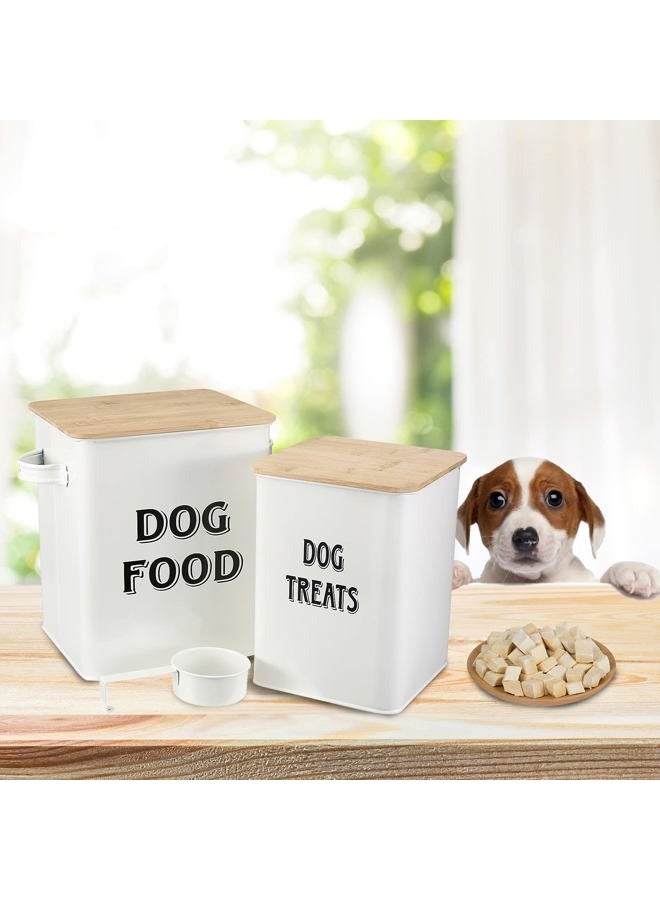 Morezi Dog Food Storage Container Farmhouse Pet Food Treats Bin with Lid and Scoop, Perfect Sturdy Canister Tins for Kitchen Countertop, Shelf, Great Gift for Pet Owners - Dog Food White - Image 2
