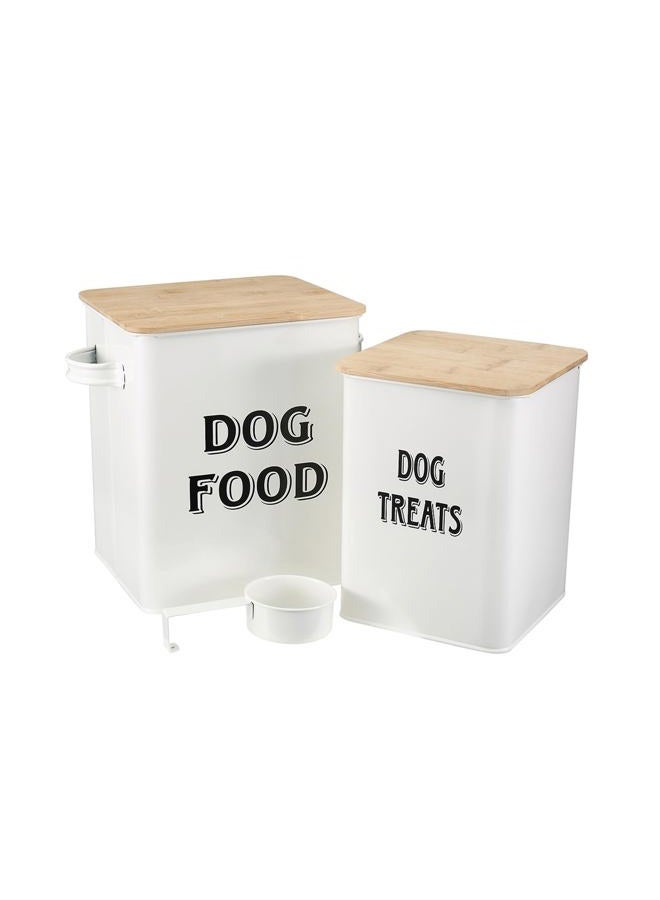 Morezi Dog Food Storage Container Farmhouse Pet Food Treats Bin with Lid and Scoop, Perfect Sturdy Canister Tins for Kitchen Countertop, Shelf, Great Gift for Pet Owners - Dog Food White - Image 1