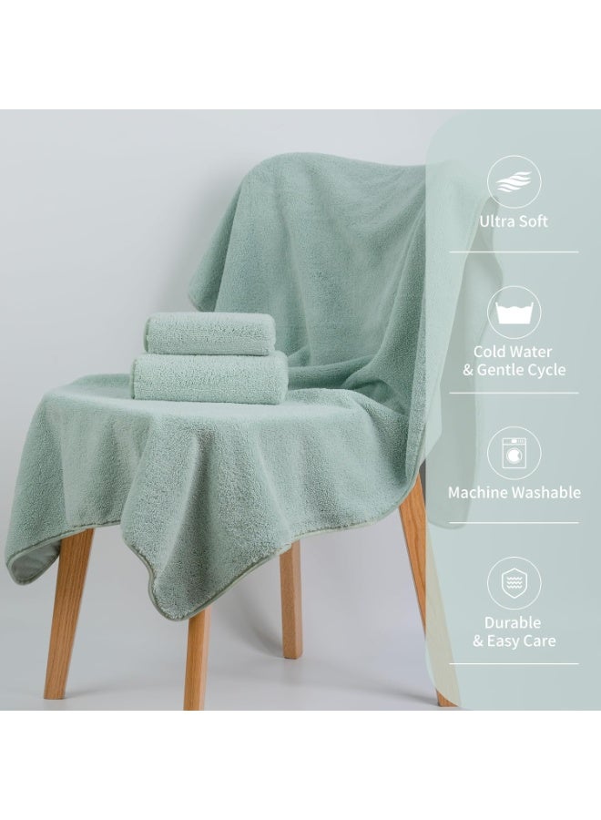 3 Pack Quick Dry Lint Free Microfiber Bath Towel Set, Sea Green - Image 3