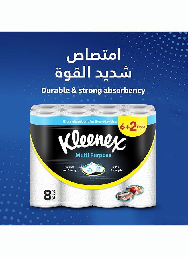Kleenex مناديل مطبخ كلينكس متعددة الاستخدامات، 2 طبقة، 8 لفات × 40 ورقة، مناديل ماصة لجميع الأسطح - Image 2