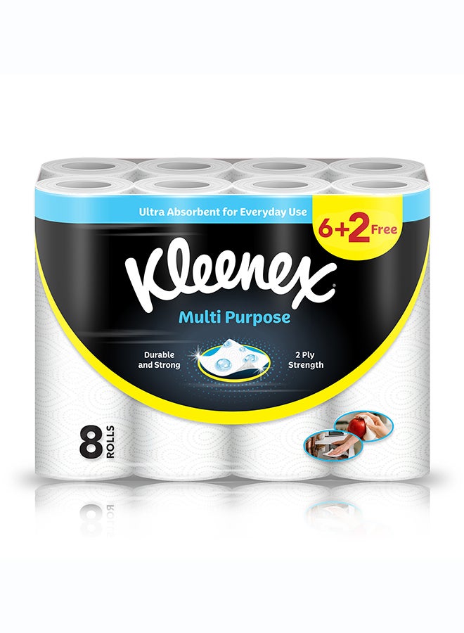 Kleenex مناديل مطبخ كلينكس متعددة الاستخدامات، 2 طبقة، 8 لفات × 40 ورقة، مناديل ماصة لجميع الأسطح - Image 1