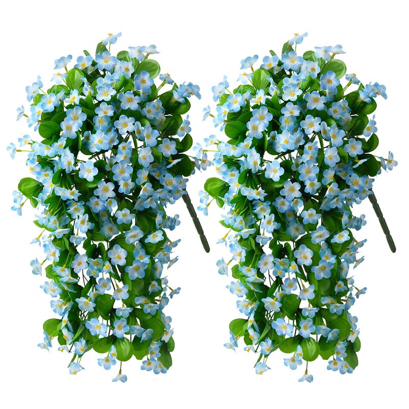 ZFProcess Artificial Fake Hanging Flowers Plants for Outdoor Spring Decoration 2PCS Faux Silk Violet UV Resistant Look Real Trailing Vines for Outside Home Planter Porch PatioBlue