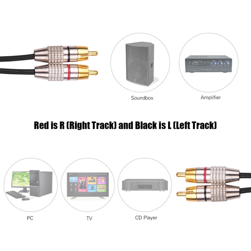 كابل RCA بطول 5 أمتار، 2 ذكر إلى 2 ذكر، سلك صوت وفيديو - موصلات مطلية بالذهب عيار 24 قيراط لأنظمة الترفيه المنزلي عالية الدقة - Image 3