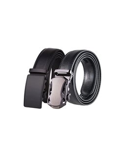 Men's Belt, Leather Ratchet Dress Belt Adjustable Sliding Buckle, Automatic Buckle (2 PCS)