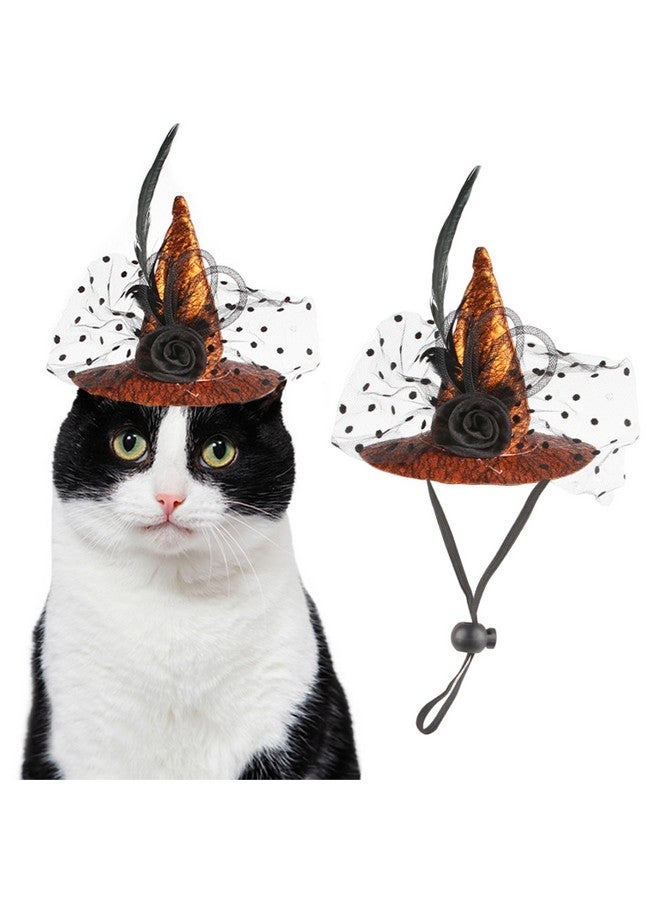 Generic Halloween Pet Hat Adjustable Witch Hats for Cats Dogs Yellow Witch Hat Pet Headwear Black Lace Cosplay Costumes Adjustable Flower Hat for Small and Medium Cats Dogs - Image 1
