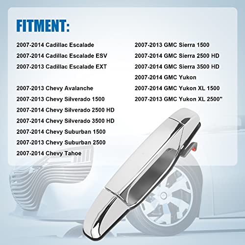 LCWRGS Front Passenger Door Handle Replacement for 2007-2014 Chevy Silverado, Tahoe, Avalanche, Suburban, GMC Sierra, Yukon XL, Cadillac Escalade, Exterior Chrome Door Handle,15915150,25960526,80545 - Image 2