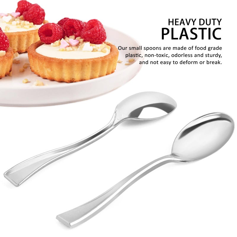 Qeirudu 4 Inch Silver Plastic Mini Spoons  100 Pack Heavy Duty Small Tasting Spoons for Party Dessert Shooters  Appetizers  Ice Creams  Food Samples  Puddings - Image 4