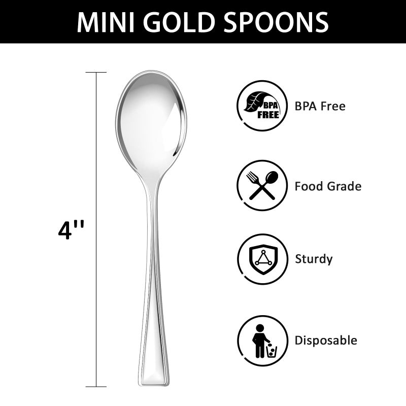 Qeirudu 4 Inch Silver Plastic Mini Spoons  100 Pack Heavy Duty Small Tasting Spoons for Party Dessert Shooters  Appetizers  Ice Creams  Food Samples  Puddings - Image 2