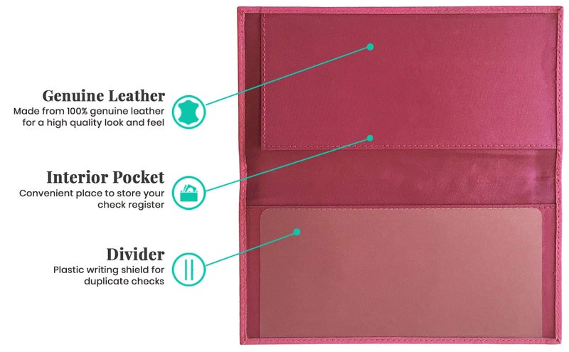 123 Cheap Checks Hot Pink Basic Genuine Leather Checkbook Cover For Men & Women - Image 3