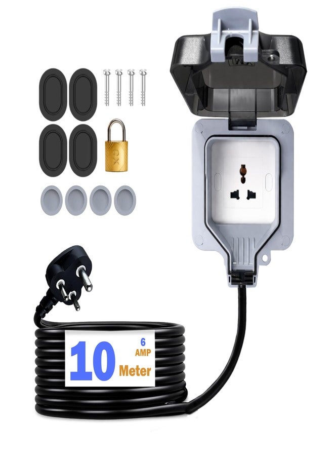 MX Outdoor Waterproof Outlet Box with 10m Extension Cord, IP66 Weatherproof Single 13A 250V Universal Socket, Lockable Cover, Wall-Mount Power Extension for Garden, Patio, Balcony - Image 1