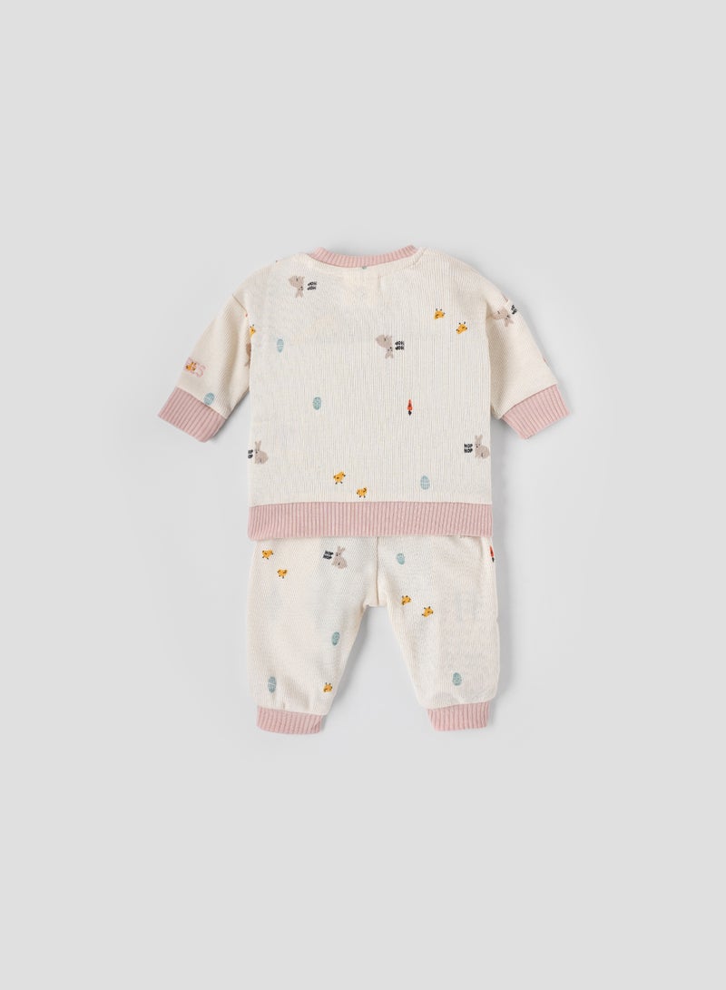Popees Baby Girls’ Premium Rib Coordinated Set | All-Over Print | Cotton & Lycra Blend for Extra Stretch | Soft, Breathable & Skin-Friendly | Tiny Baby to 9 Months - Image 2